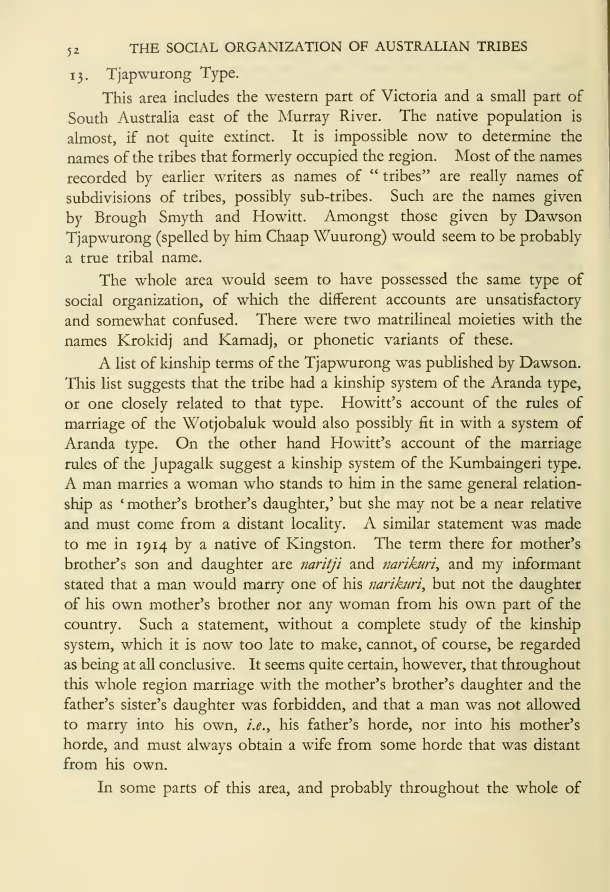 The Social Organization of Australian Tribes, by A.R. Radcliffe-Brown, 1931 / Tjapwurong Type / A.R. Radcliffe-Brown / Australia