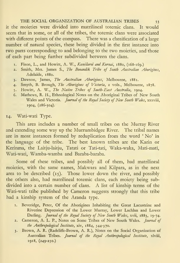 The Social Organization of Australian Tribes, by A.R. Radcliffe-Brown, 1931 / Wati-wati Type / A.R. Radcliffe-Brown / Australia