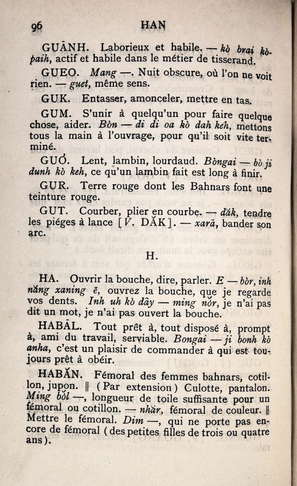 Dictionnaire Bahnar-Français, P.X. Dourisboure / lettre H / Dourisboure, P.X. /  Viet Nam/ Viet Nam
