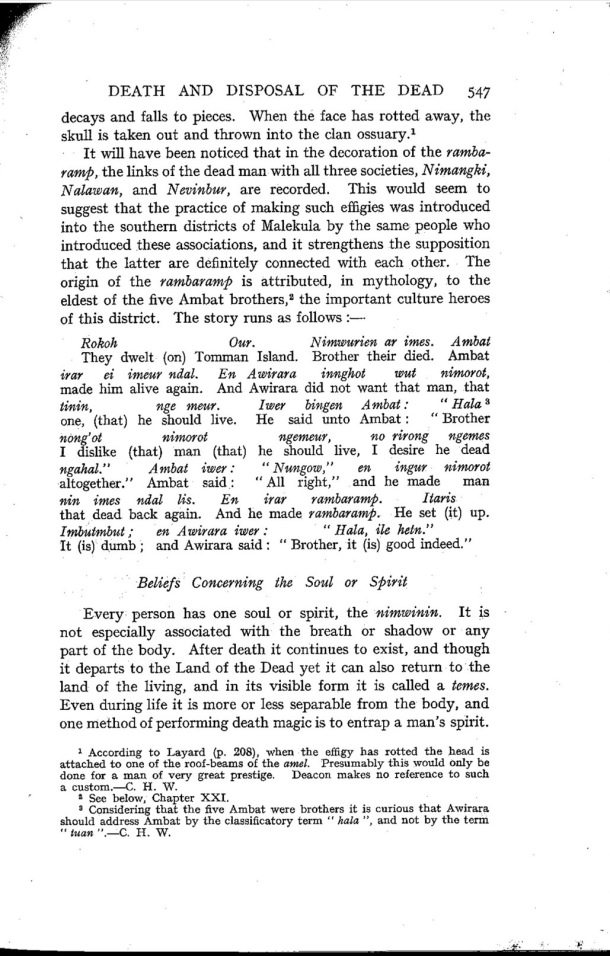 Deacon A.B., 1934. Malekula: A Vanishing People in the New Hebrides / Beliefs Concerning the Soul or Spirit / Bernard A. Deacon / Vanuatu, Nouvelles-Hébrides, Malekula, South-West Bay