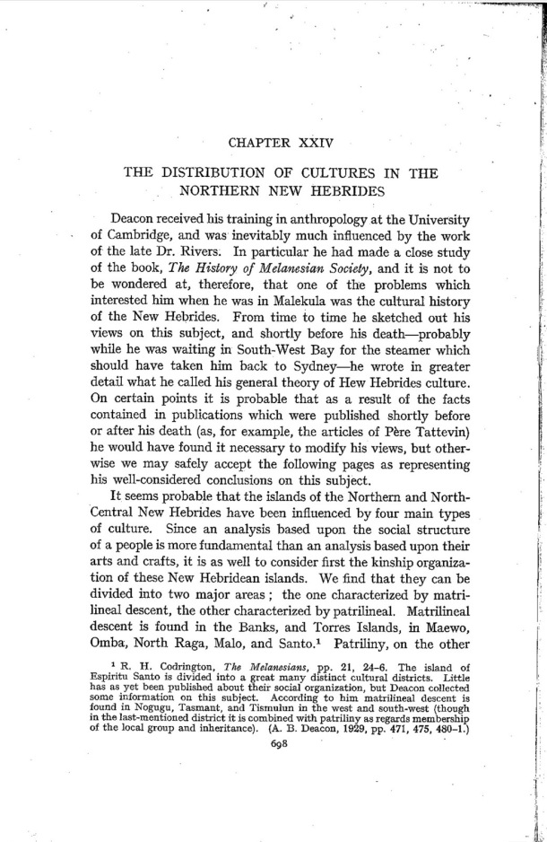 Deacon A.B., 1934. Malekula: A Vanishing People in the New Hebrides / The distribution of cultures in the Northern New Hebrides / Bernard A. Deacon / Vanuatu, Nouvelles-Hébrides, Malekula, South-West Bay